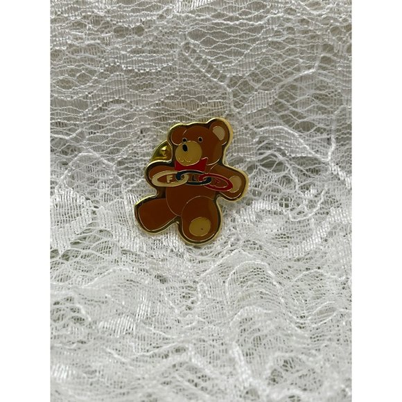 Vintage Olympic Teddy Bear Resin Lapel Pin - Picture 1 of 7